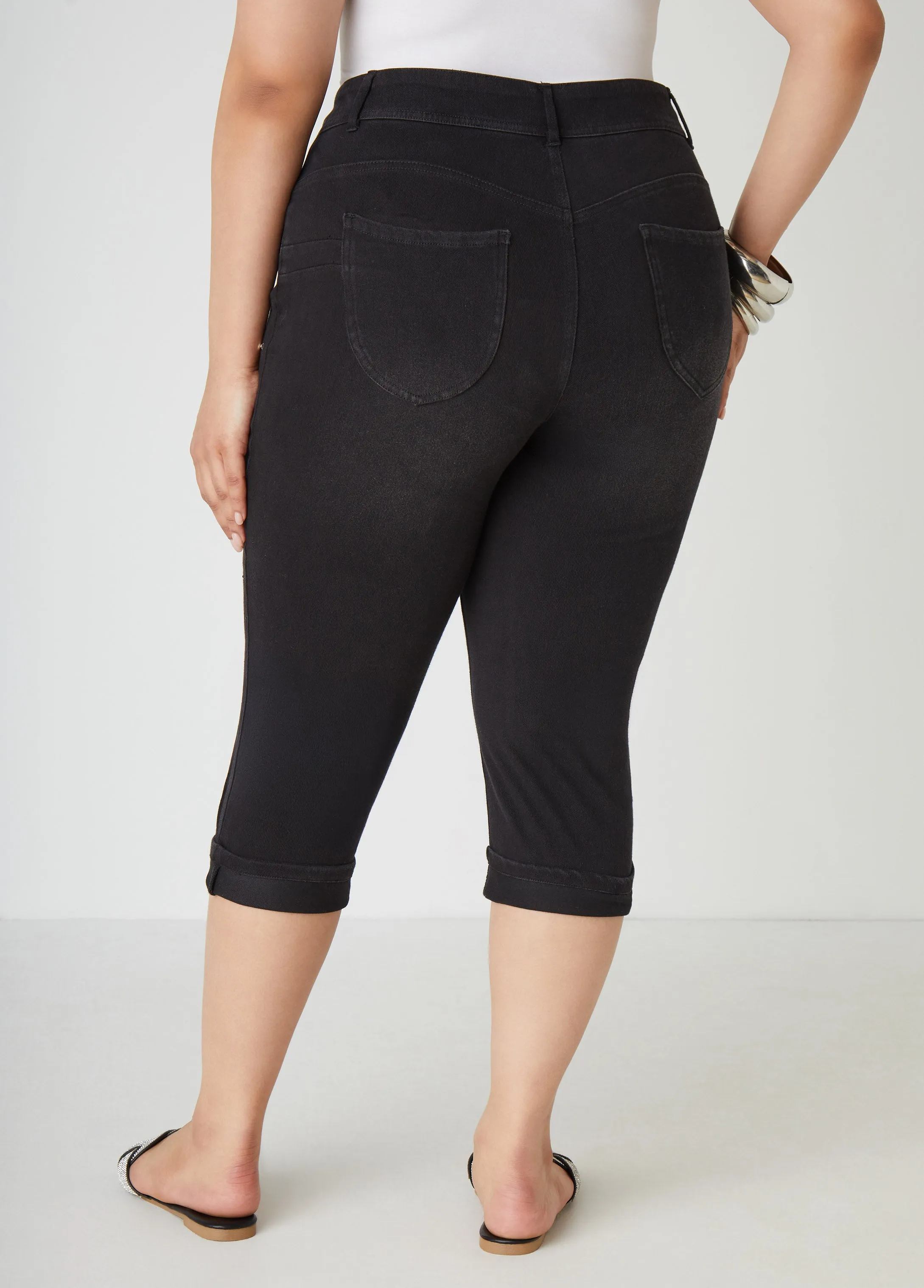 Cuffed Crystal Denim Capris