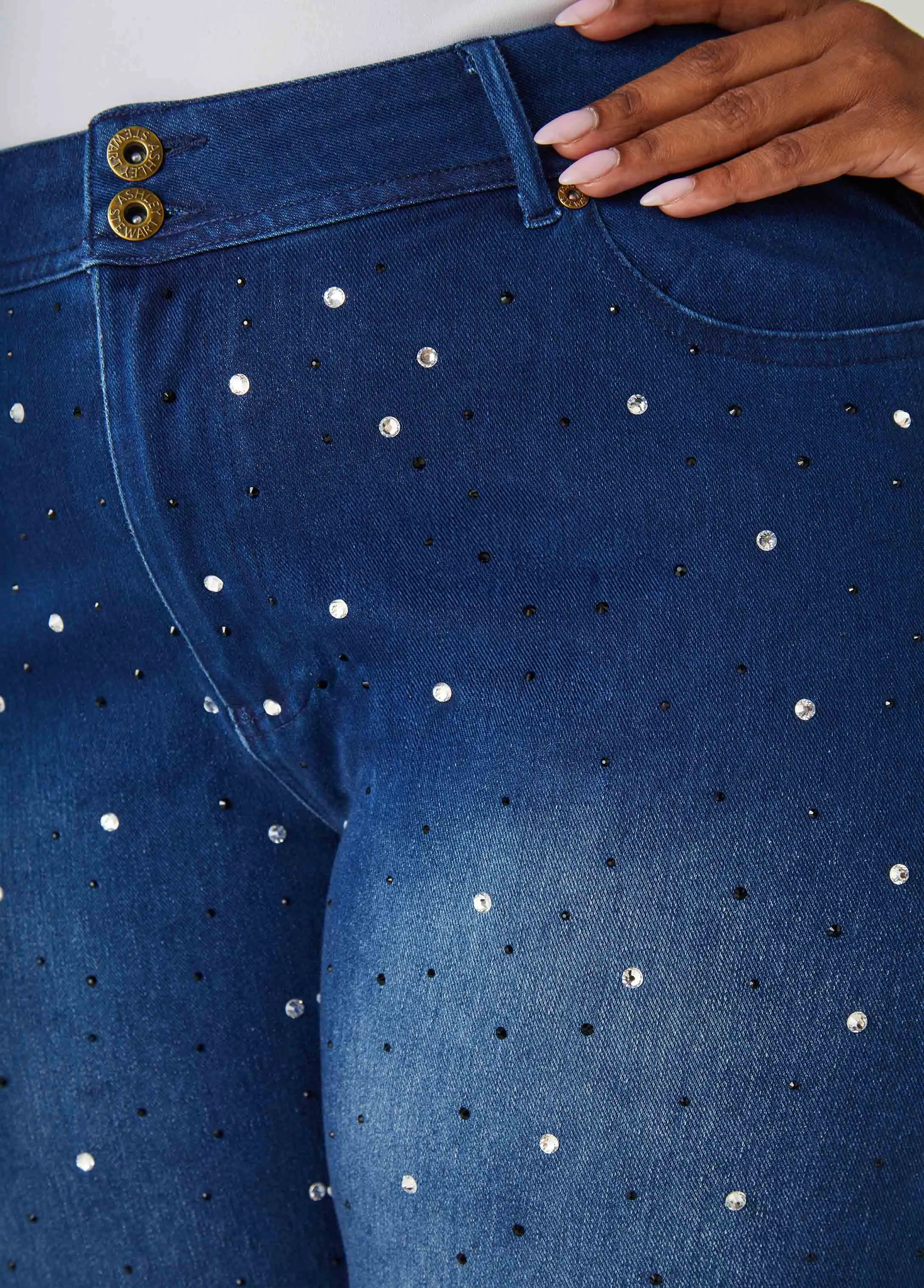 Cuffed Crystal Denim Capris