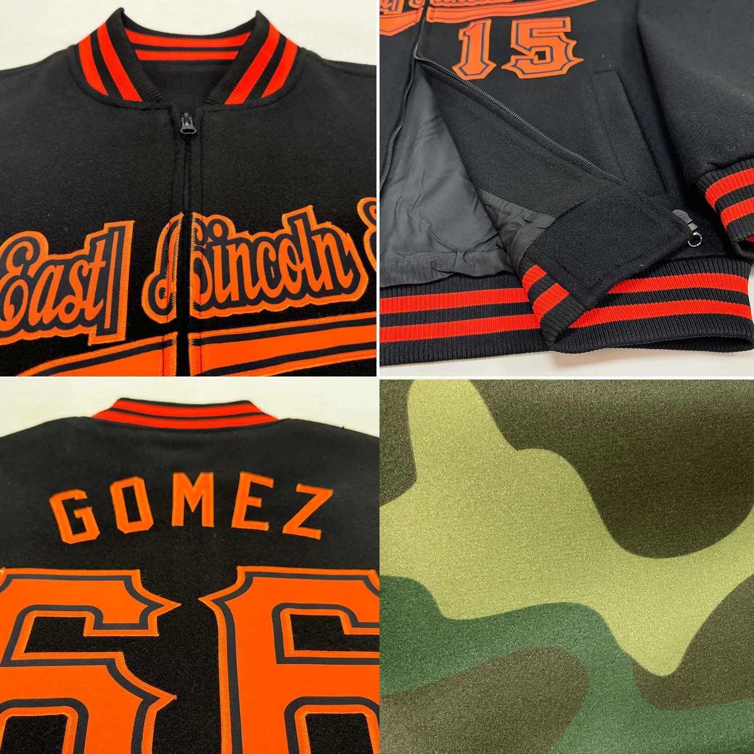 Custom Camo Light Blue Black-Pink Bomber Varsity Letterman Salute To Service Zipper Jacket