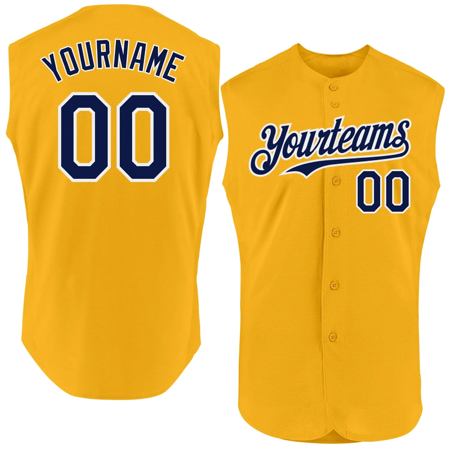 Custom Gold Navy-White Authentic Sleeveless Baseball Jersey