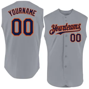 Custom Gray Navy-Orange Authentic Sleeveless Baseball Jersey
