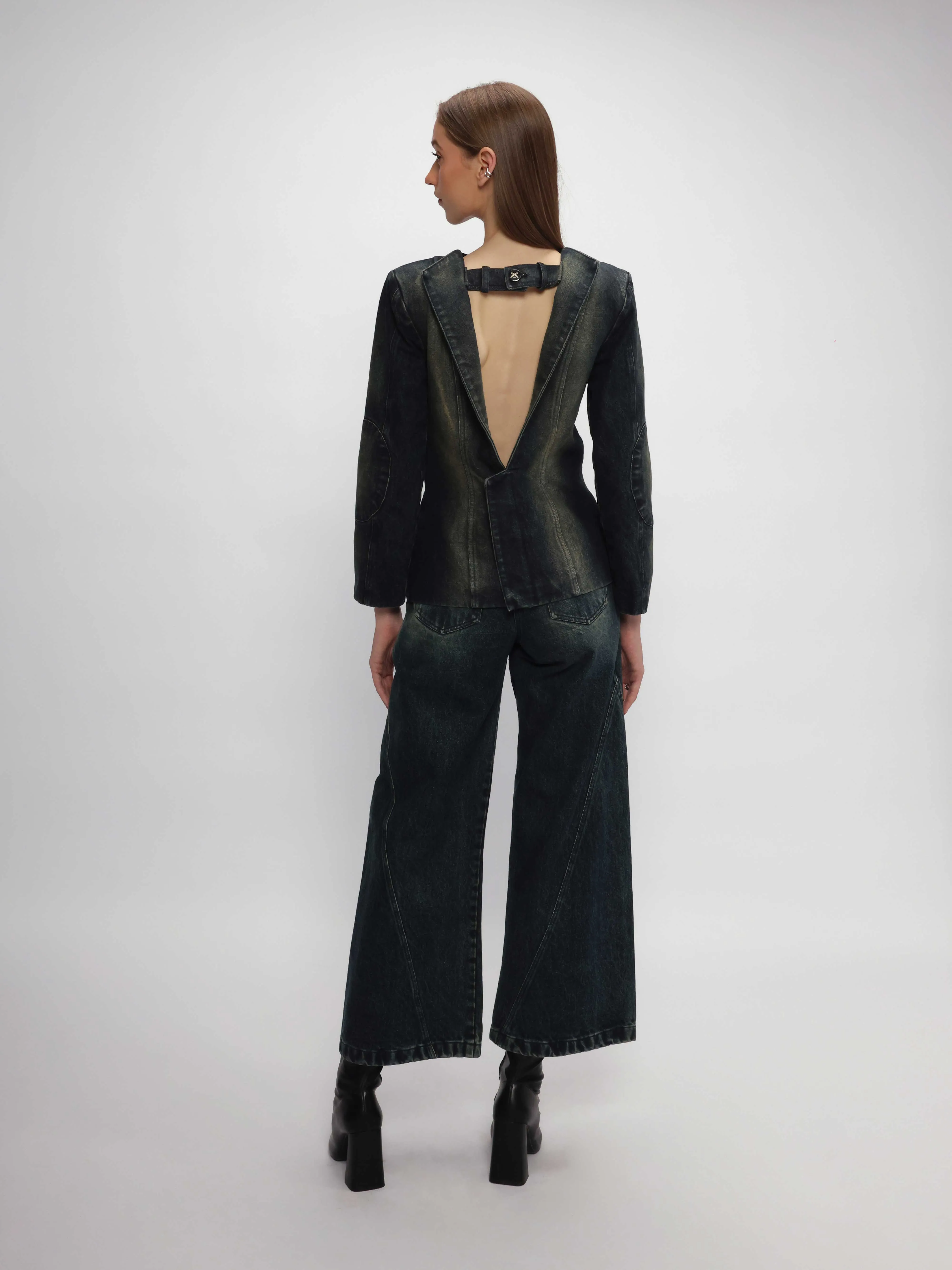 Denim Blazer with Open Back