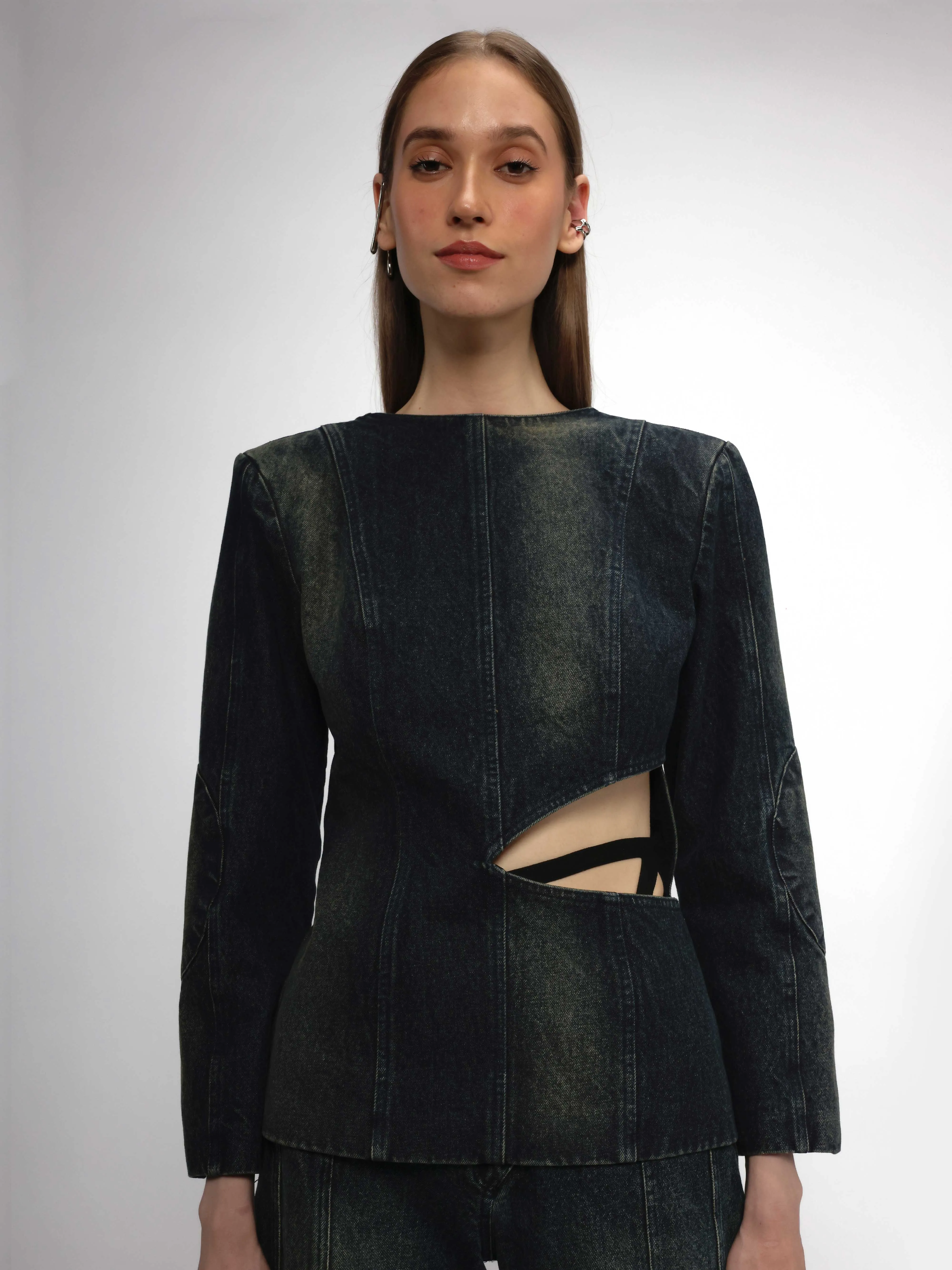 Denim Blazer with Open Back