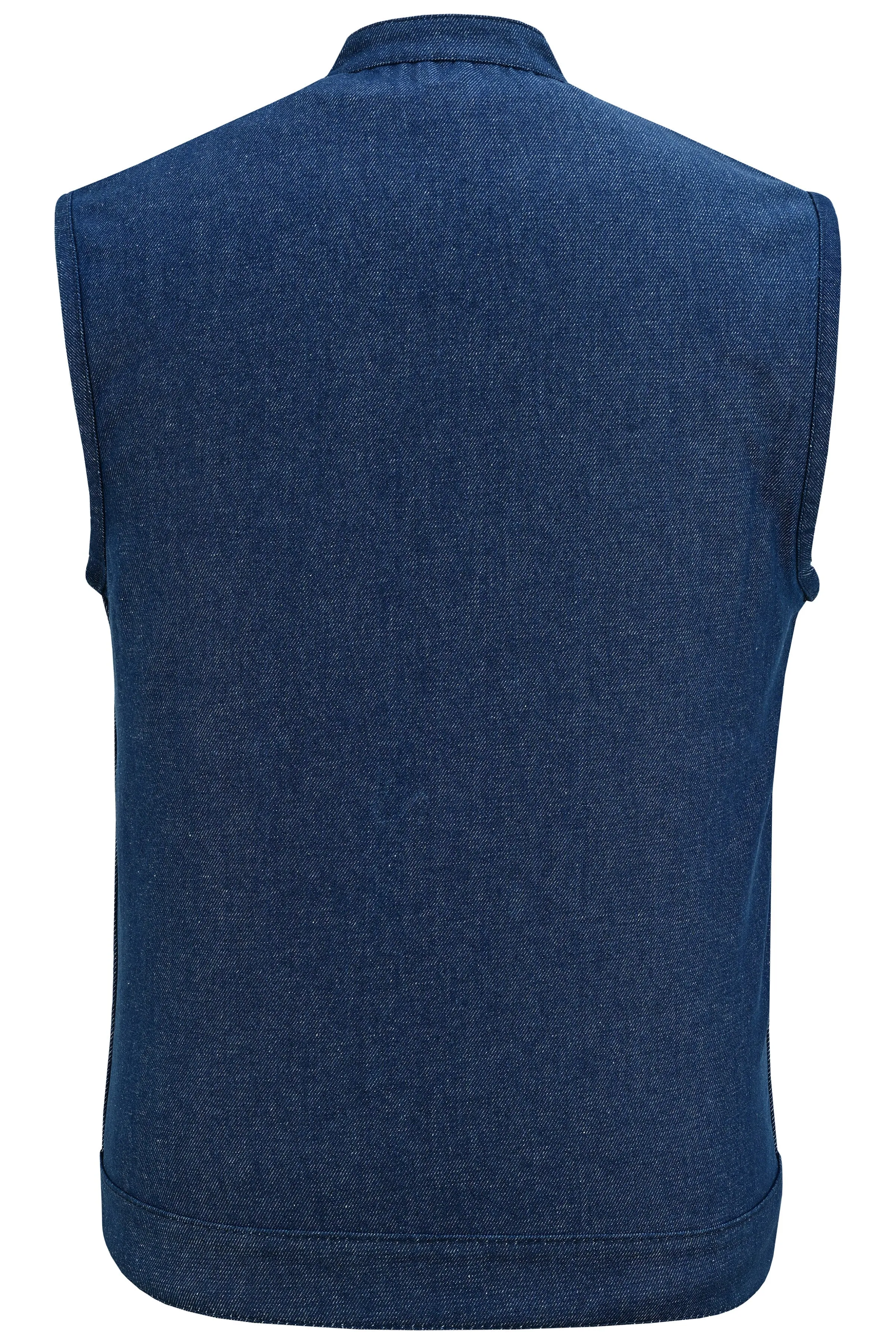 DM Men's Blue Rough Rub-Off Raw Finish Denim Vest
