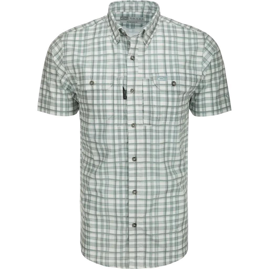 DRAKE HUNTER CREEK WINDOW PANE PLAID SHIRT S/S - MONUMENT GREY