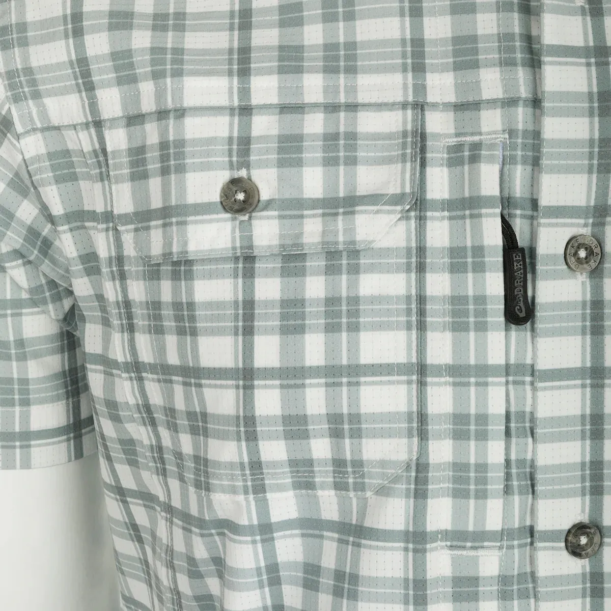 DRAKE HUNTER CREEK WINDOW PANE PLAID SHIRT S/S - MONUMENT GREY