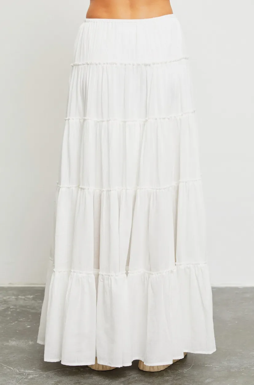 Drawstring Tiered Maxi Skirt
