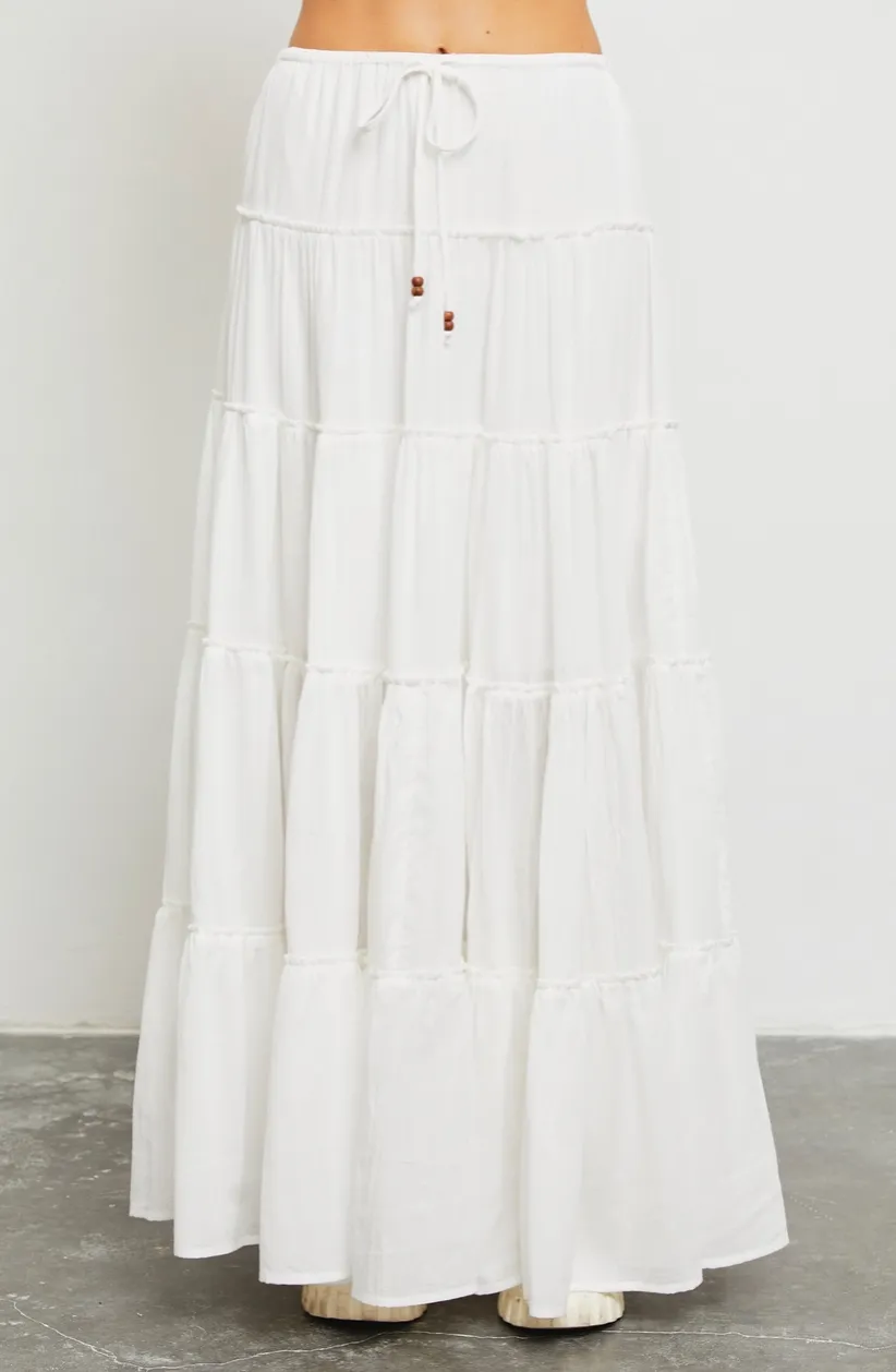 Drawstring Tiered Maxi Skirt