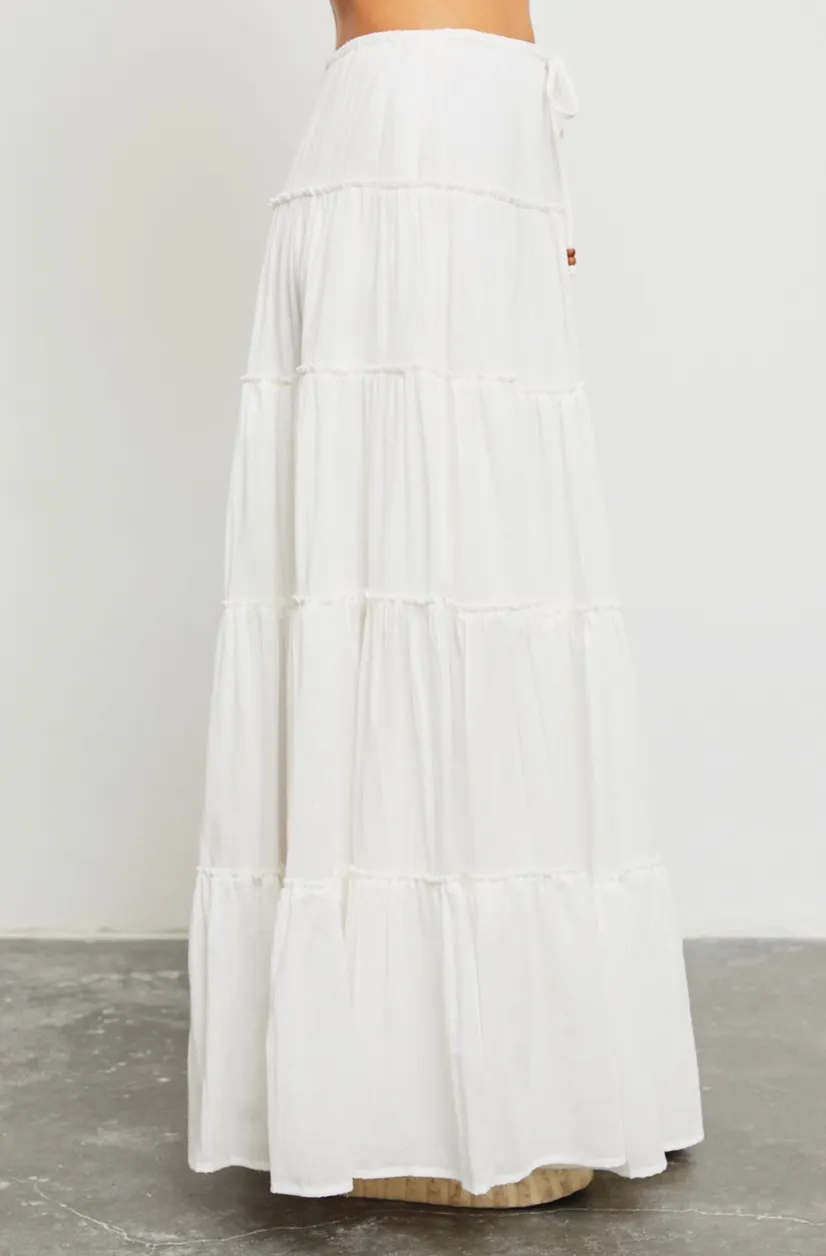 Drawstring Tiered Maxi Skirt