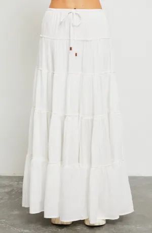 Drawstring Tiered Maxi Skirt