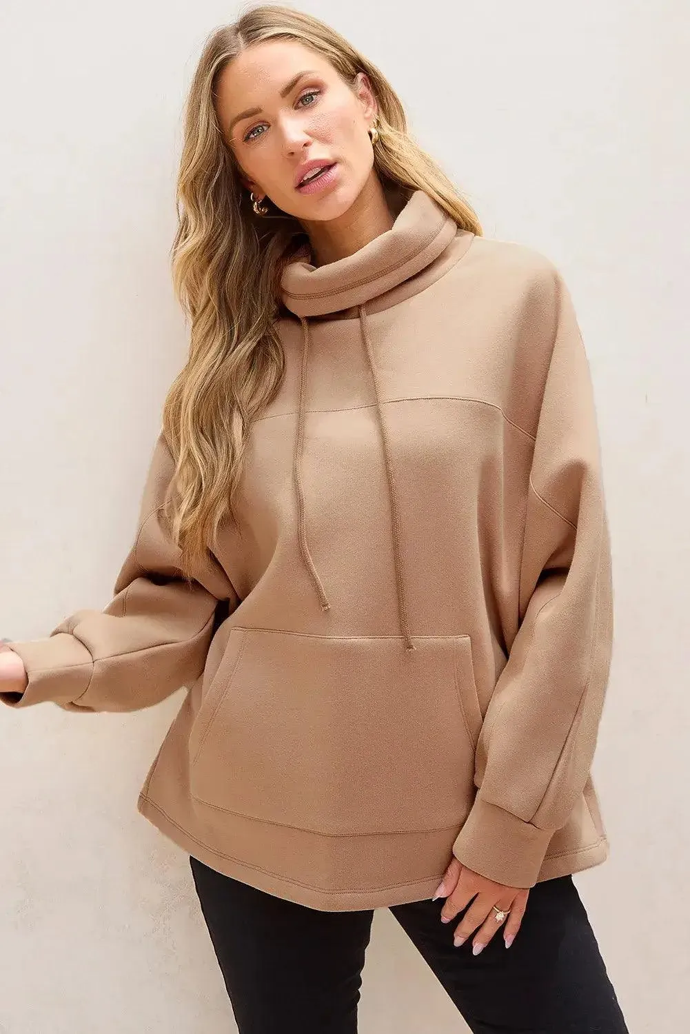 Drawstring Turtleneck Long Sleeve Sweatshirt – Cozy