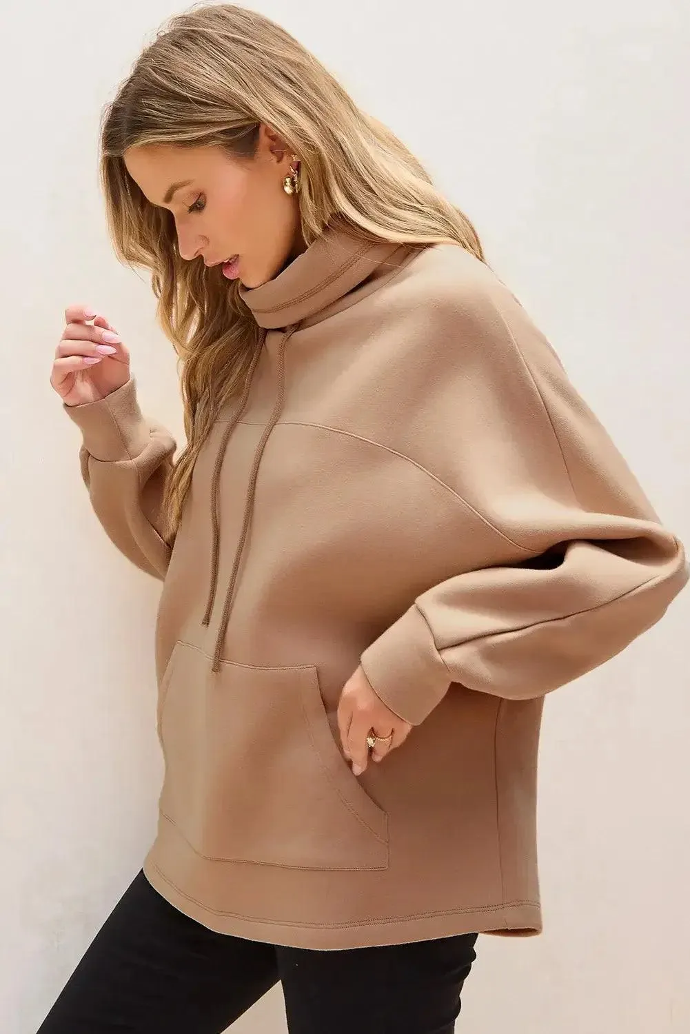 Drawstring Turtleneck Long Sleeve Sweatshirt – Cozy