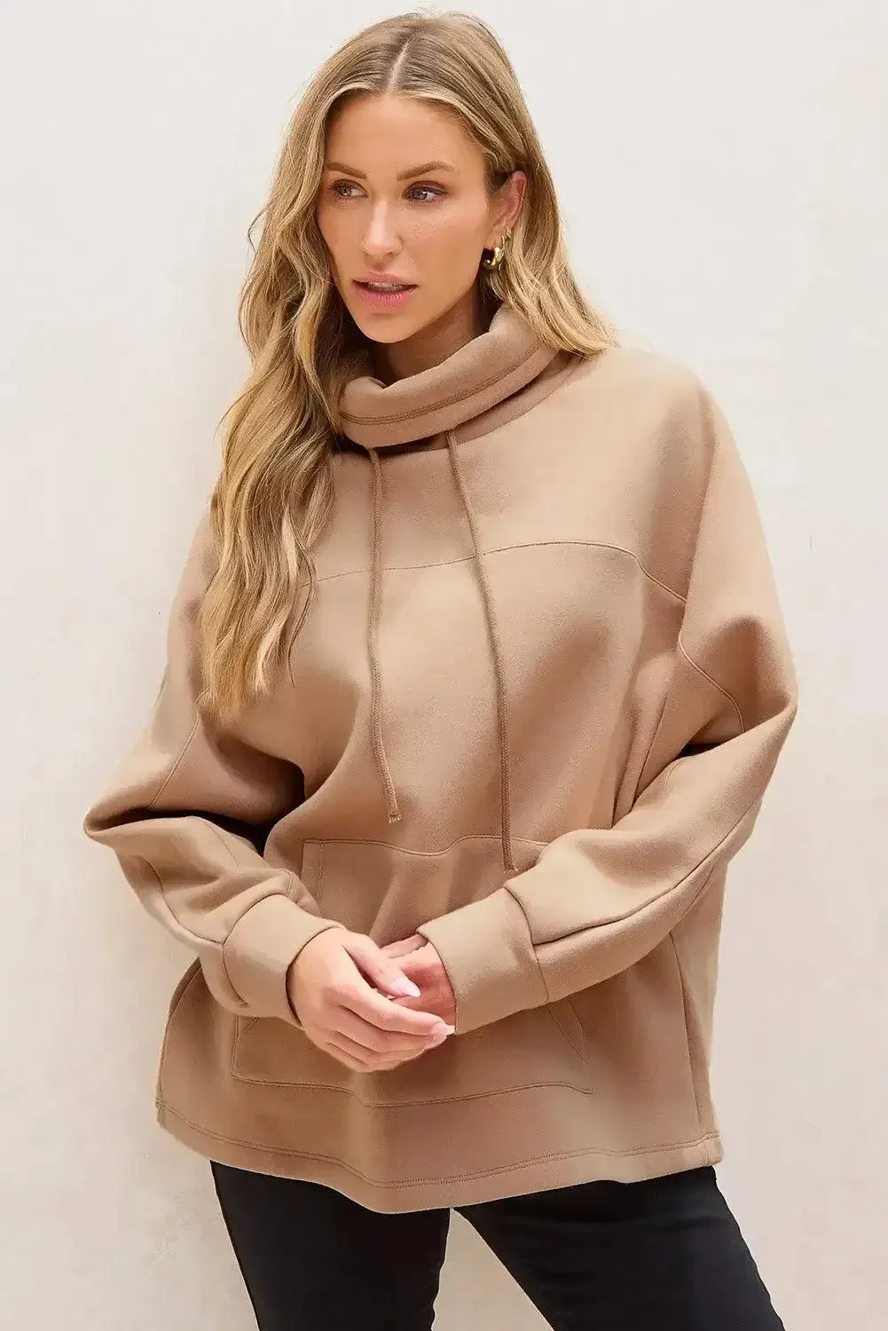 Drawstring Turtleneck Long Sleeve Sweatshirt – Cozy