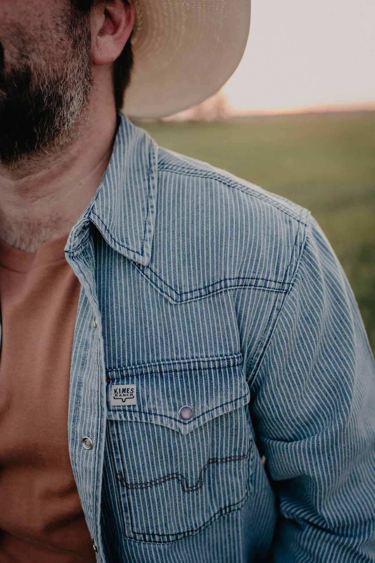 'Durango' Men's Denim Indigo Stripe Shirt by Kimes Ranch (S only)