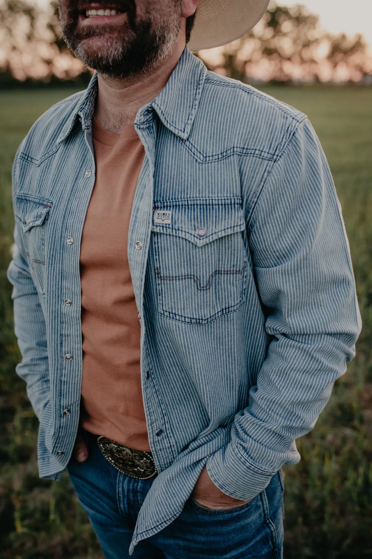 'Durango' Men's Denim Indigo Stripe Shirt by Kimes Ranch (S only)