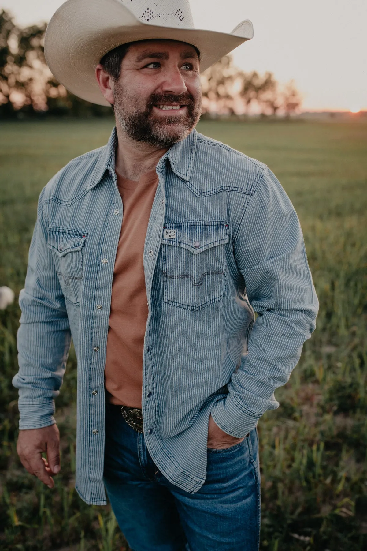 'Durango' Men's Denim Indigo Stripe Shirt by Kimes Ranch (S only)
