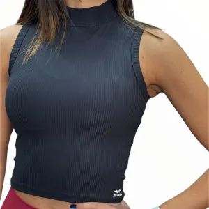Elite Ribbed High Neck Tank - Black