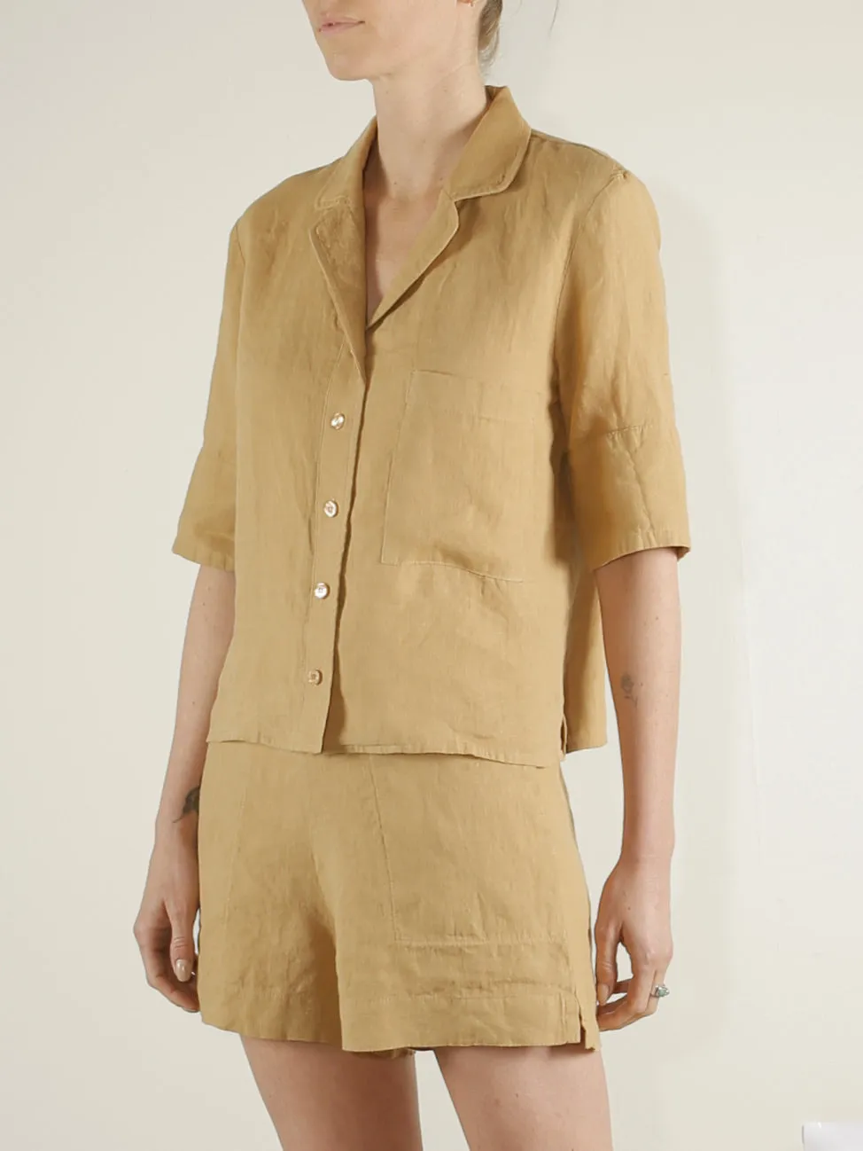 Elliott PJ Top in French Linen - Wheat *Final Sale*