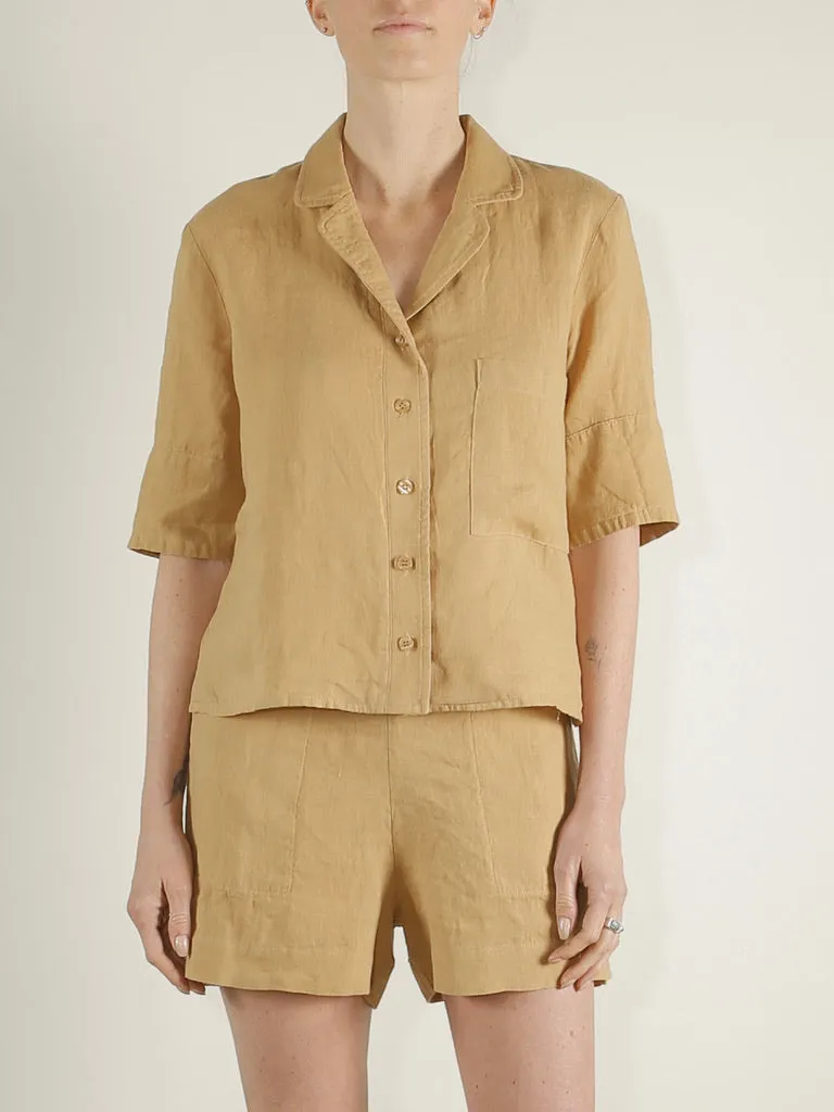 Elliott PJ Top in French Linen - Wheat *Final Sale*