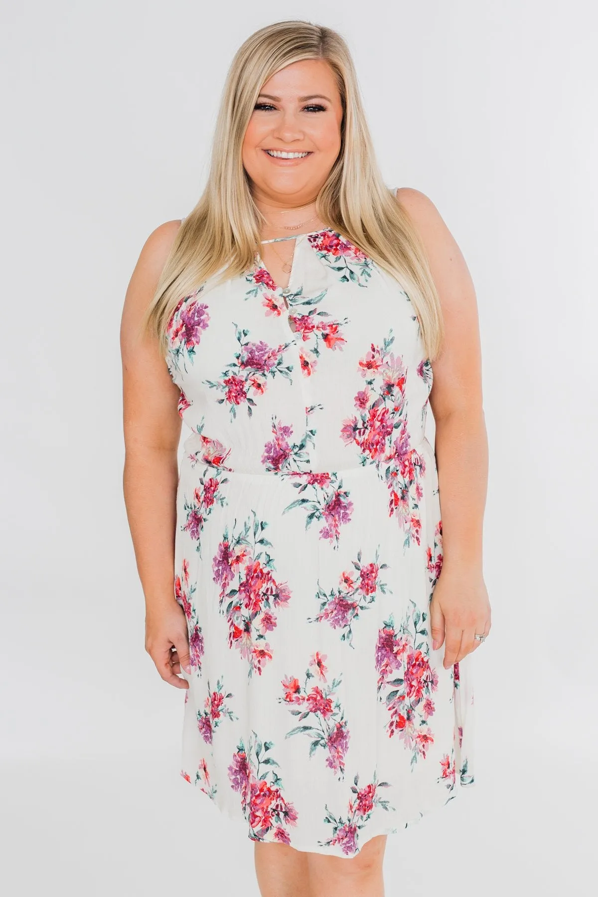 Embraced in Floral Halter Dress- Ivory