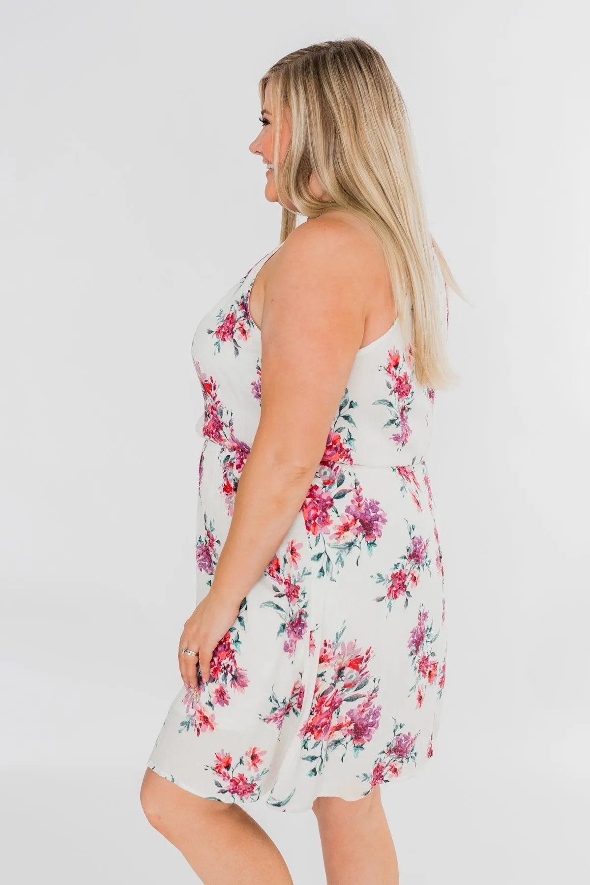 Embraced in Floral Halter Dress- Ivory