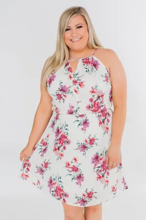 Embraced in Floral Halter Dress- Ivory
