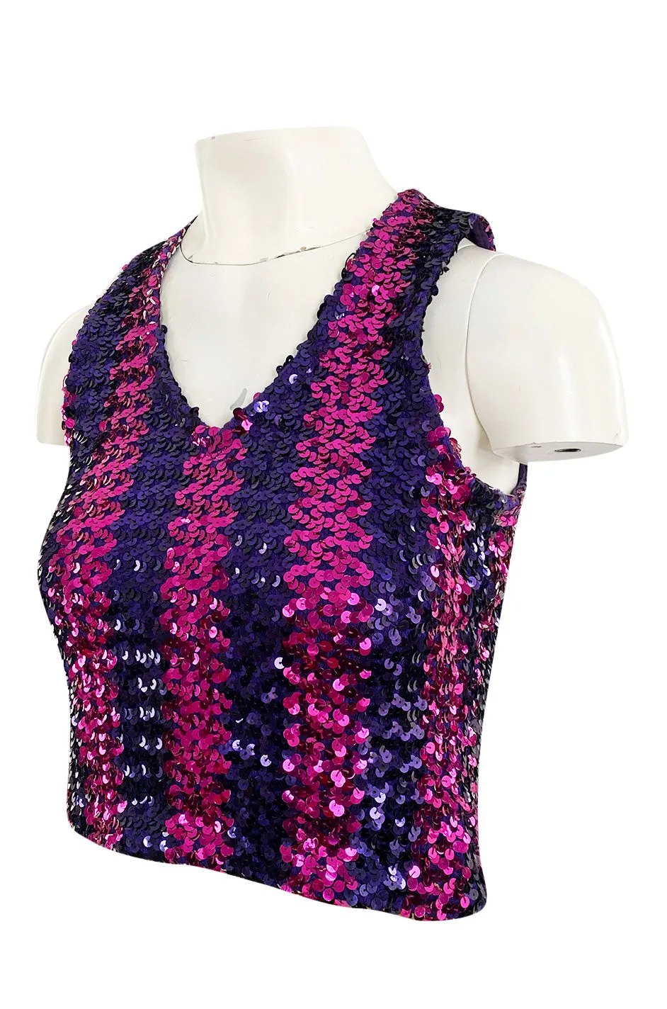 Fabulous 1973 Biba Purple and Pink Sequin Knit Jumper Pull-over Vest Top
