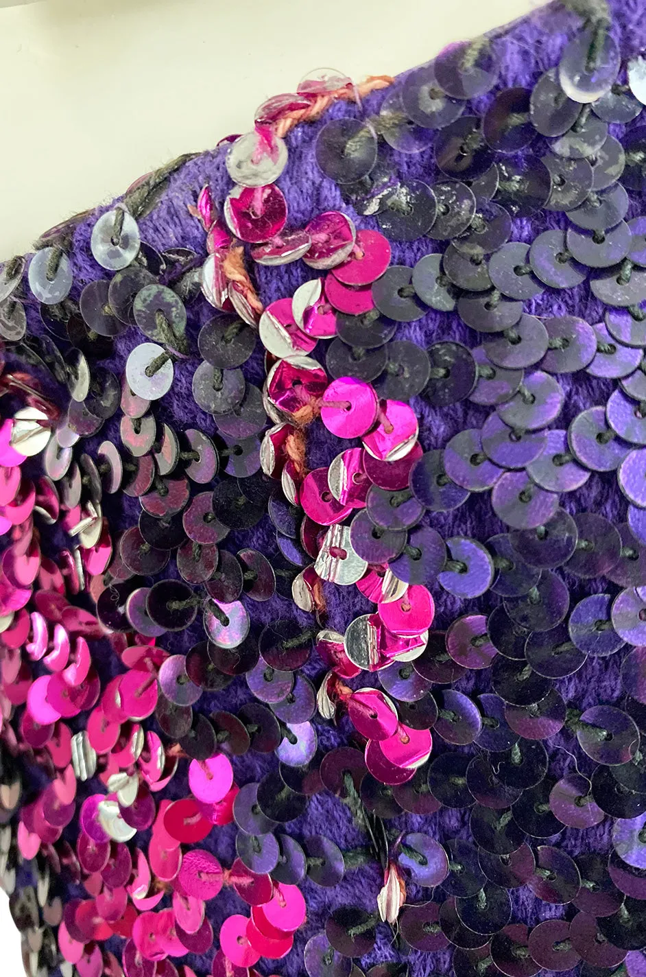 Fabulous 1973 Biba Purple and Pink Sequin Knit Jumper Pull-over Vest Top