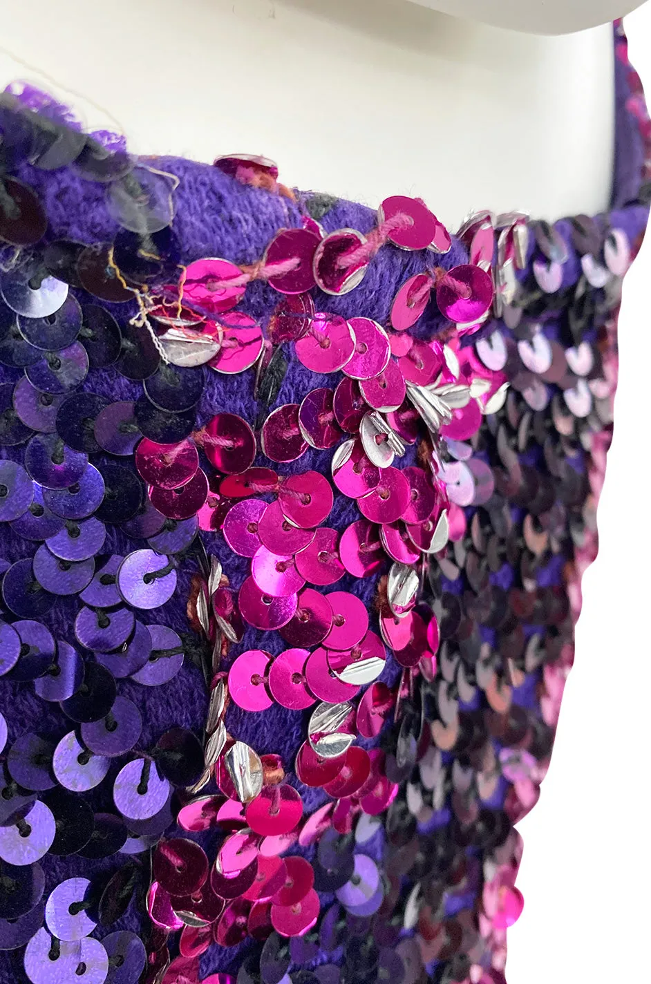 Fabulous 1973 Biba Purple and Pink Sequin Knit Jumper Pull-over Vest Top