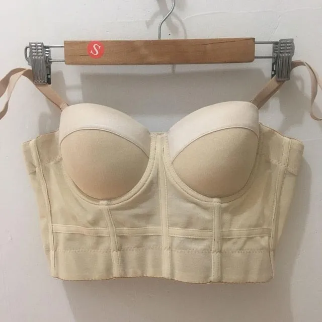 Fashion Mesh Push Up Bralet Women's Corset Bustier Bra Night Club Party long sexy Cropped Top Vest Plus Size AW514