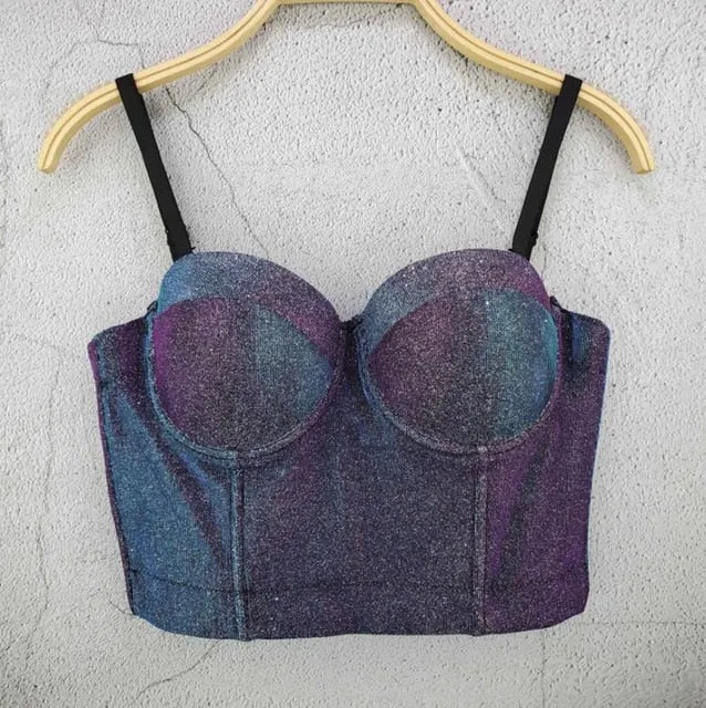 Fashion Mesh Push Up Bralet Women's Corset Bustier Bra Night Club Party long sexy Cropped Top Vest Plus Size AW514