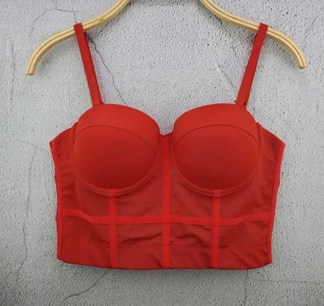 Fashion Mesh Push Up Bralet Women's Corset Bustier Bra Night Club Party long sexy Cropped Top Vest Plus Size AW514