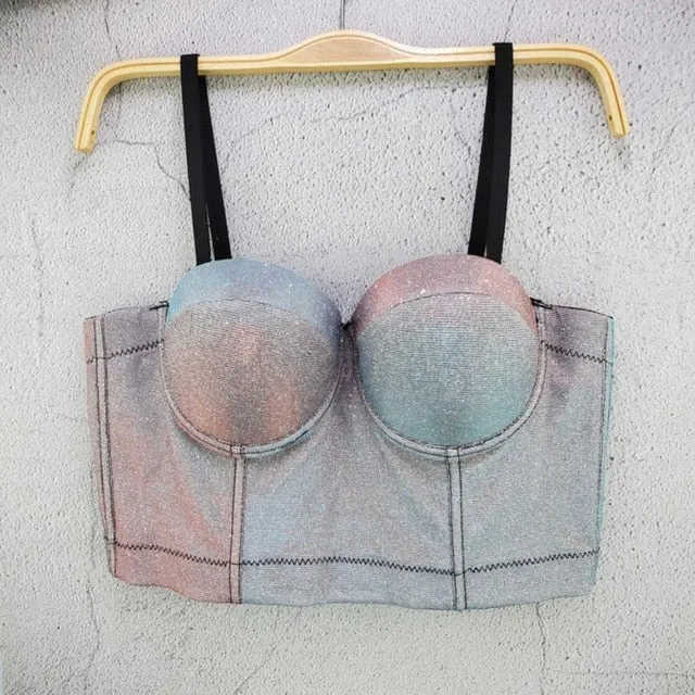 Fashion Mesh Push Up Bralet Women's Corset Bustier Bra Night Club Party long sexy Cropped Top Vest Plus Size AW514