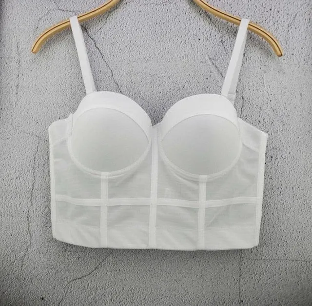 Fashion Mesh Push Up Bralet Women's Corset Bustier Bra Night Club Party long sexy Cropped Top Vest Plus Size AW514