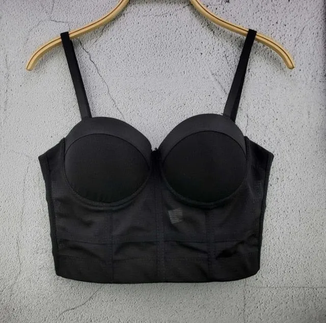Fashion Mesh Push Up Bralet Women's Corset Bustier Bra Night Club Party long sexy Cropped Top Vest Plus Size AW514
