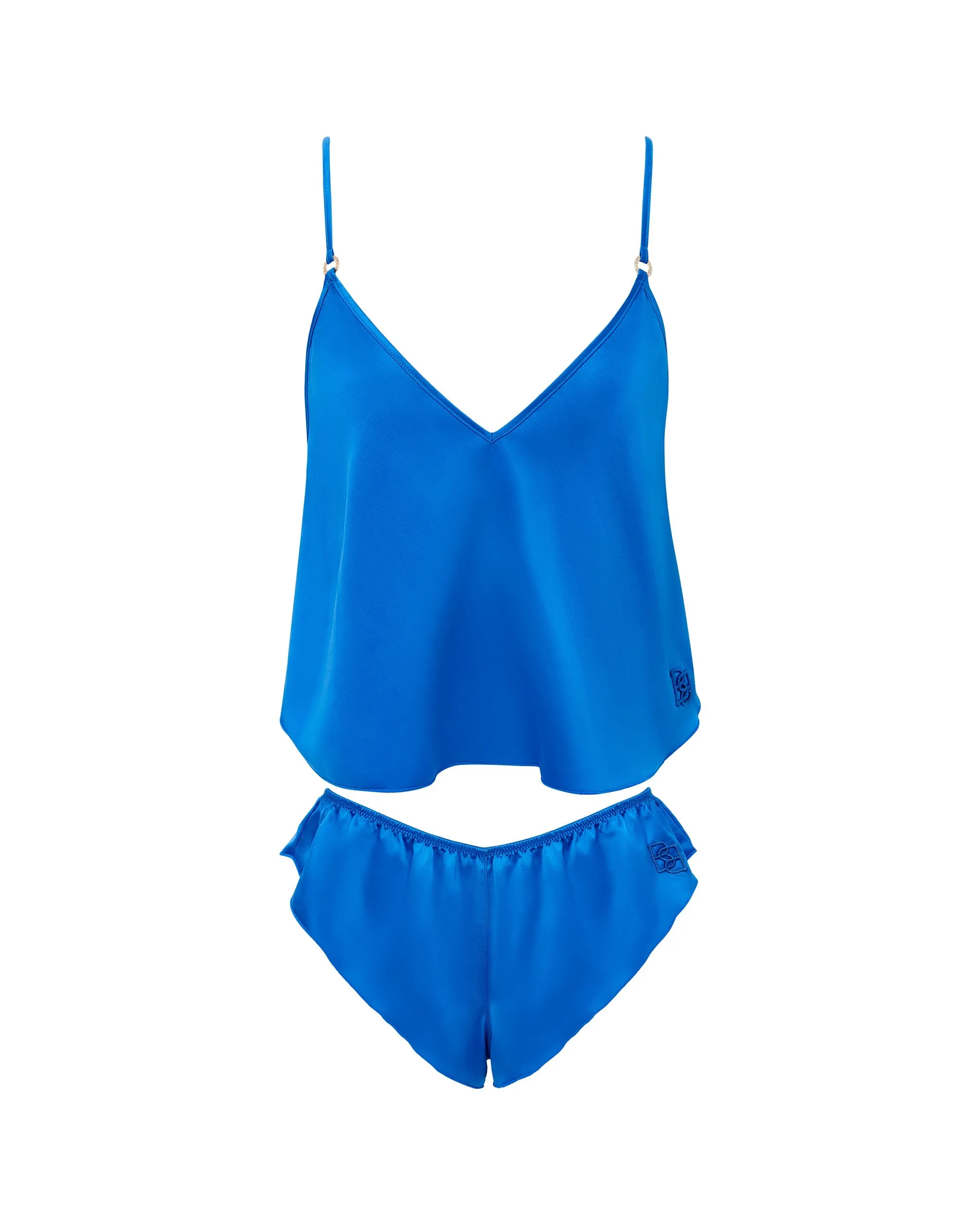 Faye Luxury Satin Cami Top and Short Set Egyptian Blue