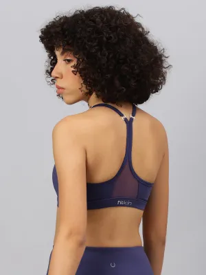 Fitkin Women's Midnight Blue Halter Straps Sports Bra