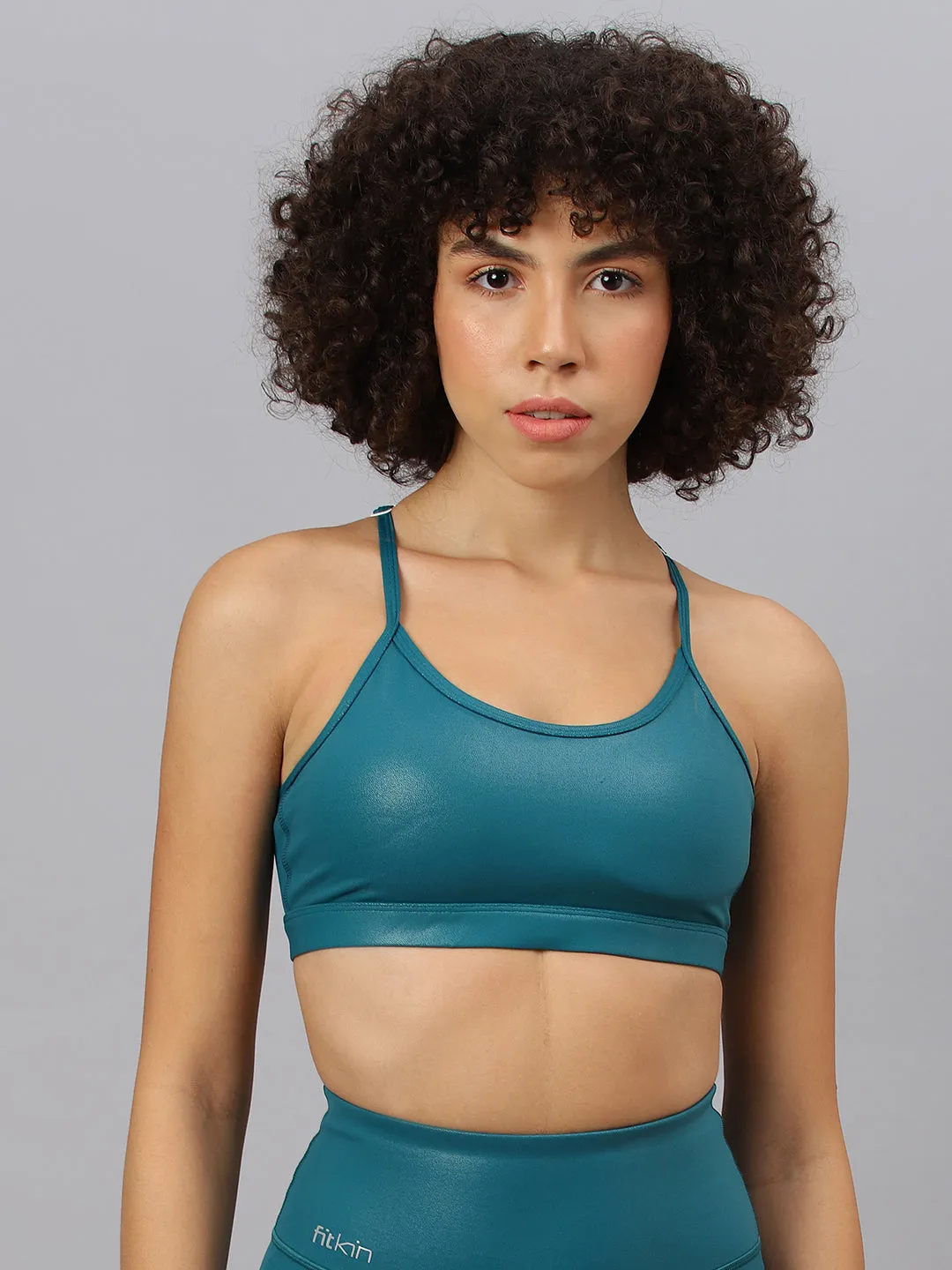 Fitkin Women's teal foil halter straps bra