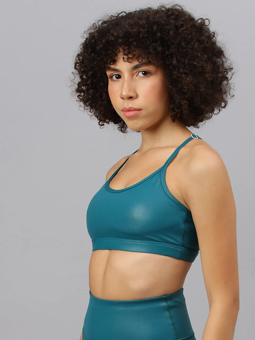 Fitkin Women's teal foil halter straps bra