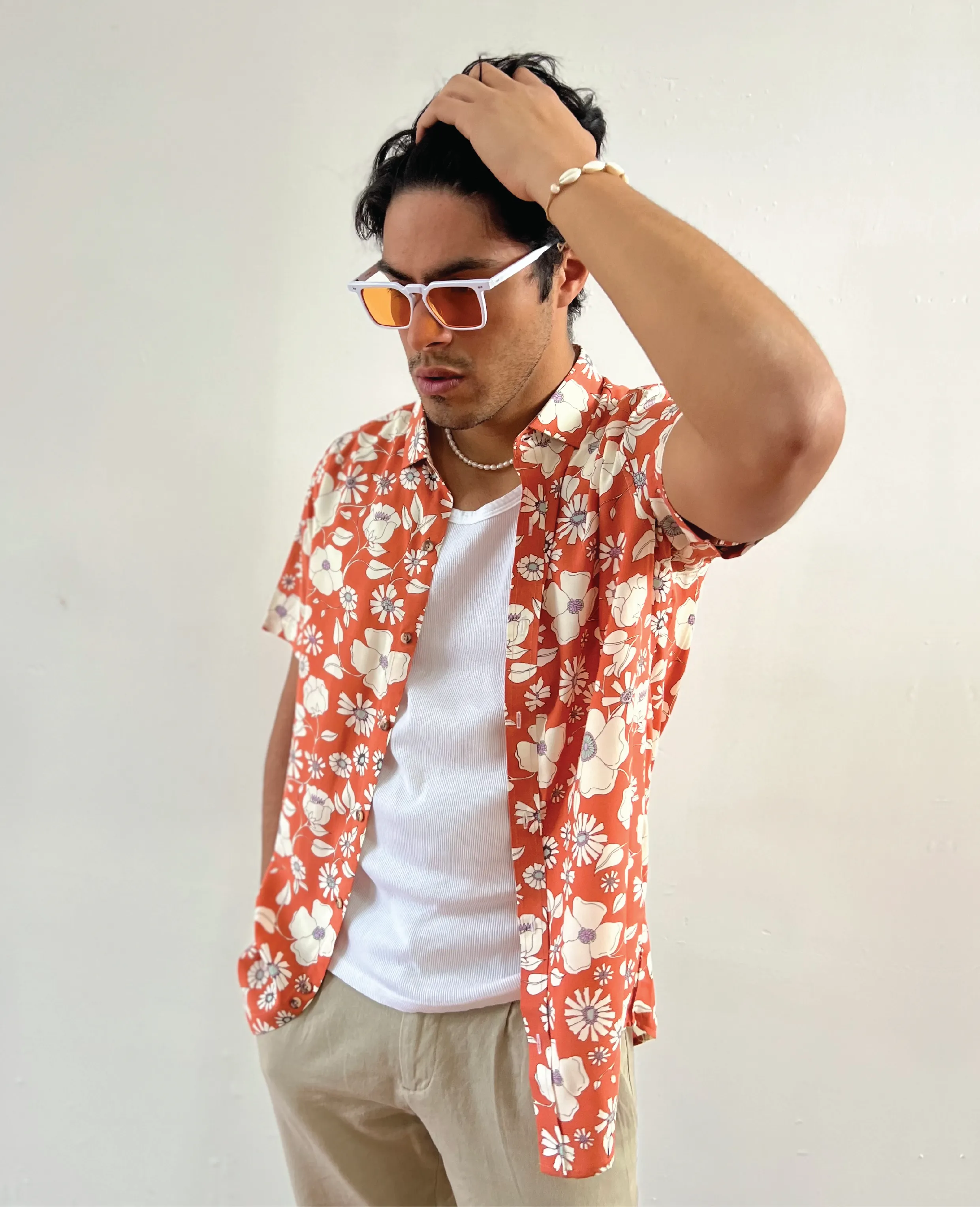 Floral Orange Button Up Shirt