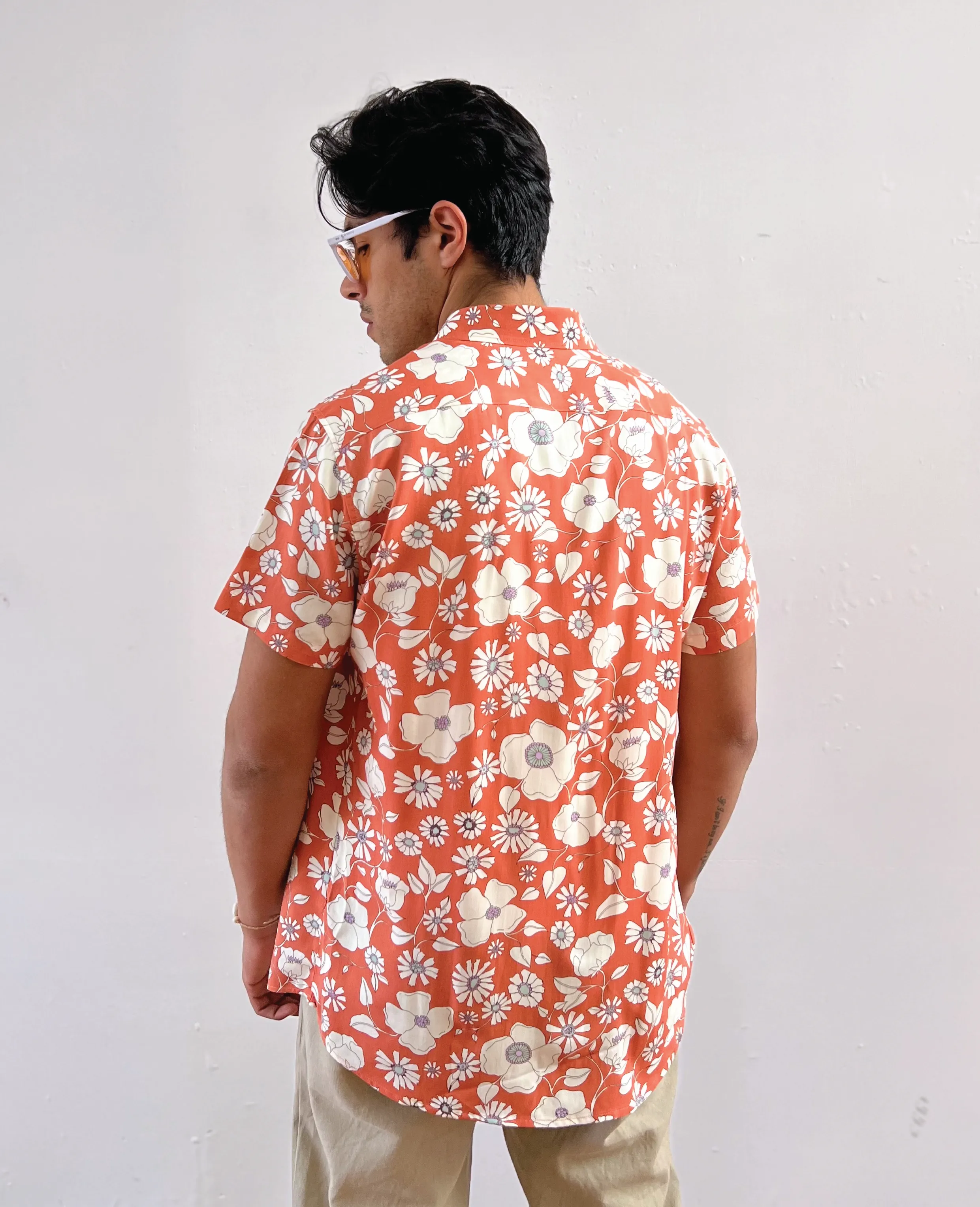 Floral Orange Button Up Shirt