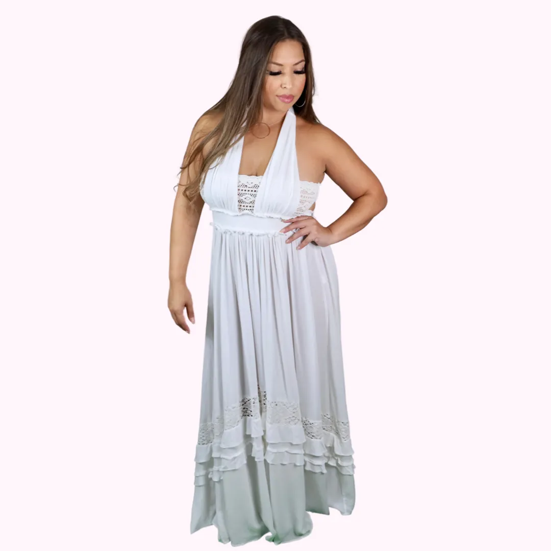GIA MAXI LACE HALTER DRESS