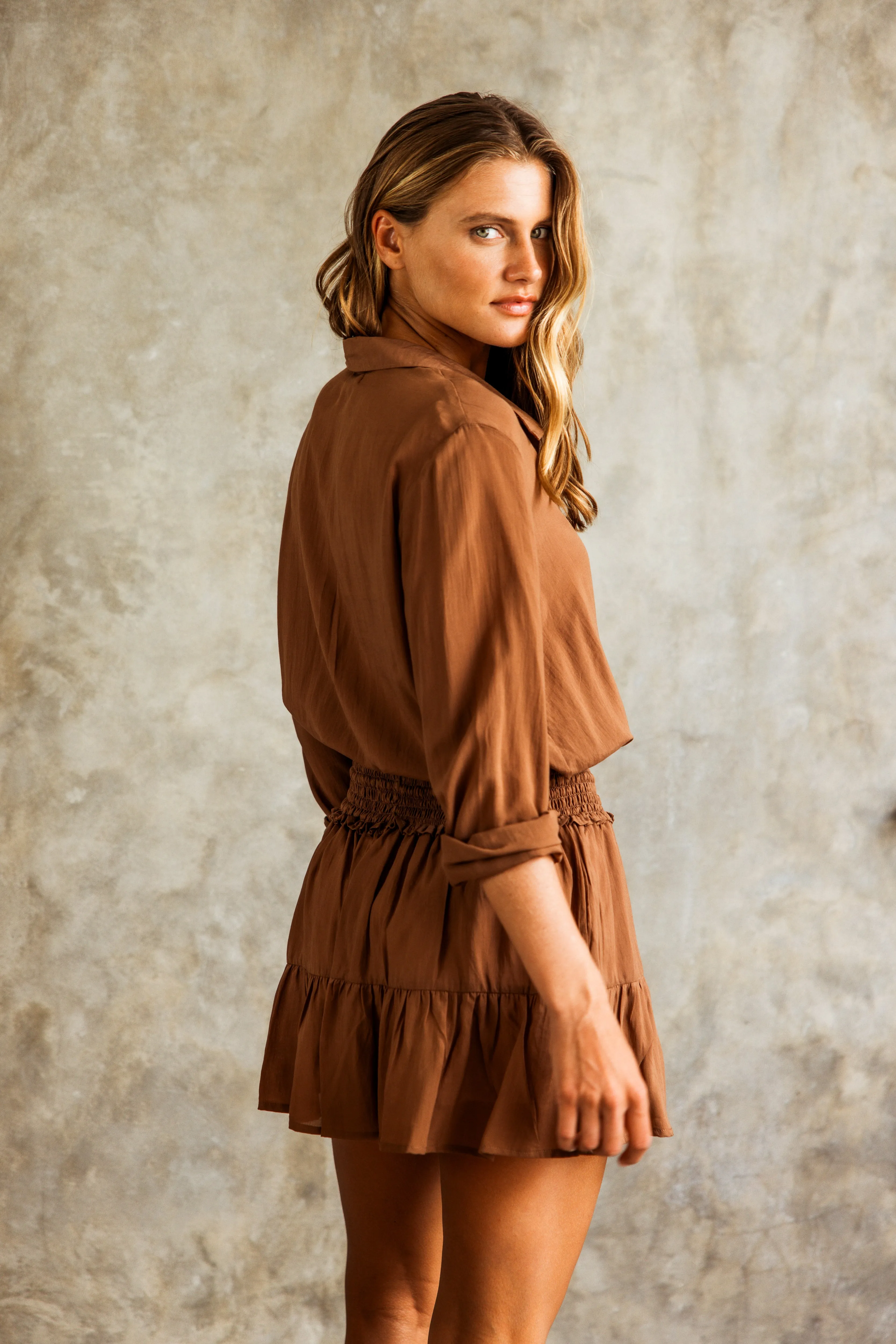 GINNY Cupro voile Skirt / Skort (Tan)