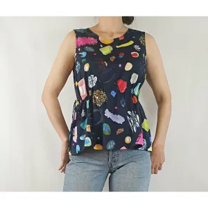 Gorman x Khinda Khalidy black sleeveless top with beautiful unique print size 8