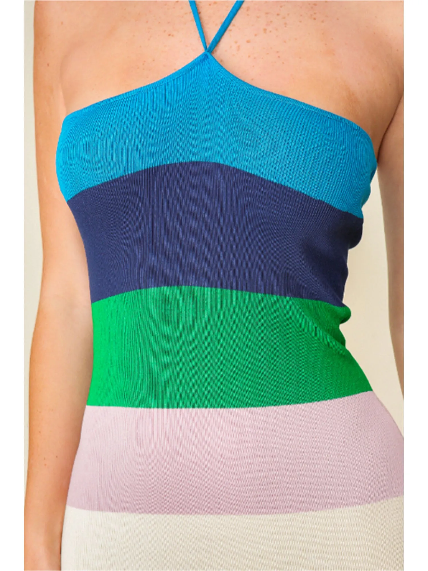 Halter Striped Bodycon Tube Midi Dress