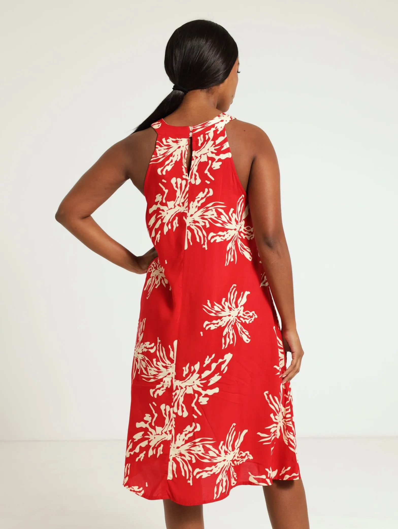 Halter Swing Dress - White/Red