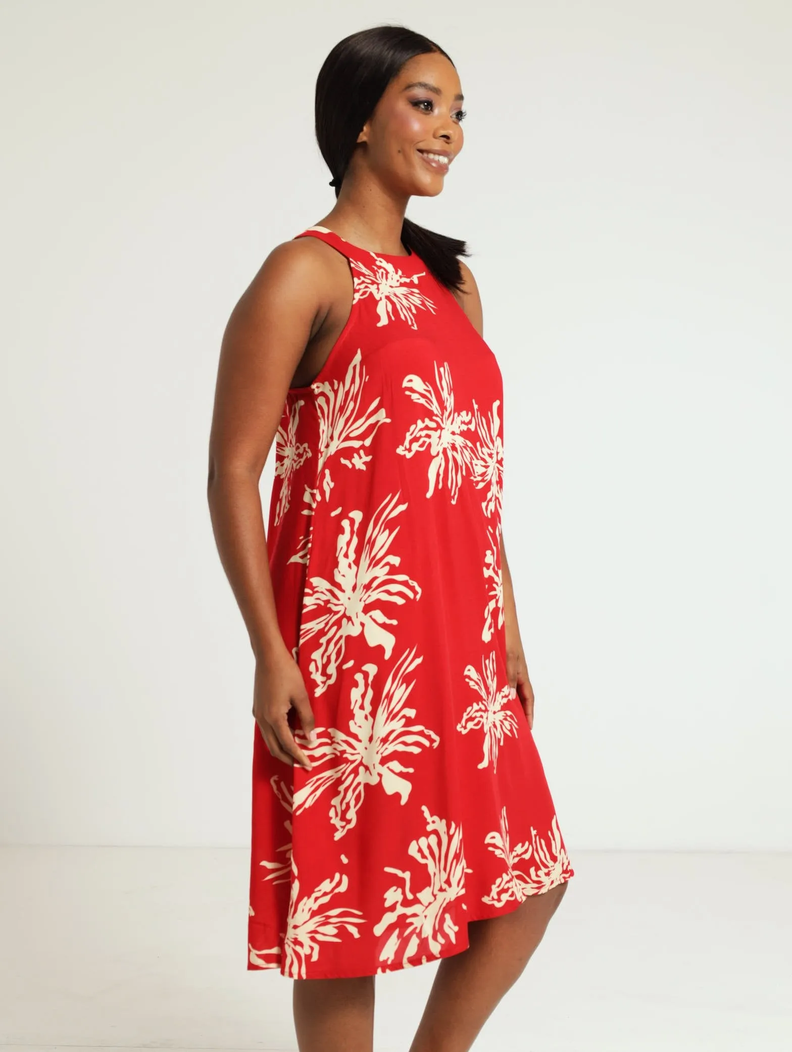 Halter Swing Dress - White/Red
