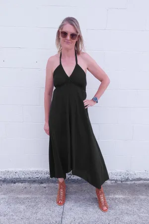 Halter Tie Dovetail Dress - Black