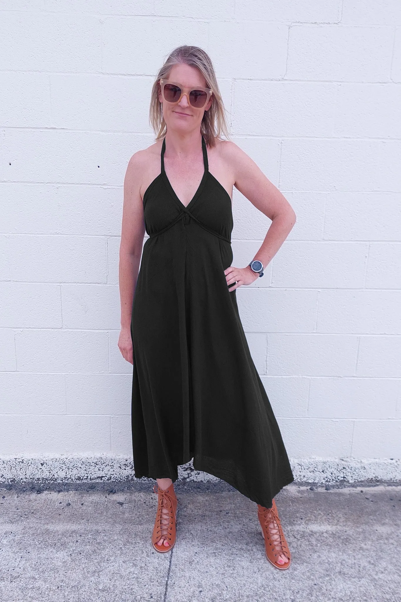 Halter Tie Dovetail Dress - Black