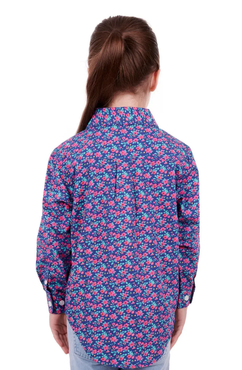 Hard Slog Kids Bella Half Placket Long Sleeve Shirt - Navy